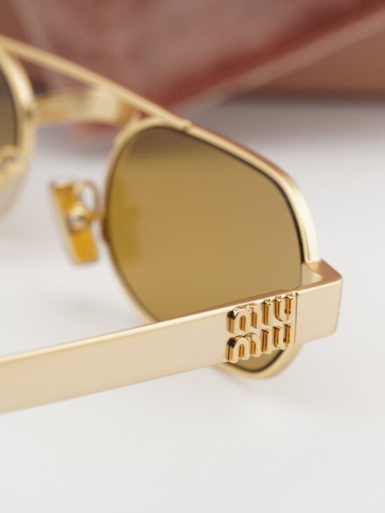 Miu Miu MUB52S 22M10Y Rectangle Sunglasses- Gold\\ Brown